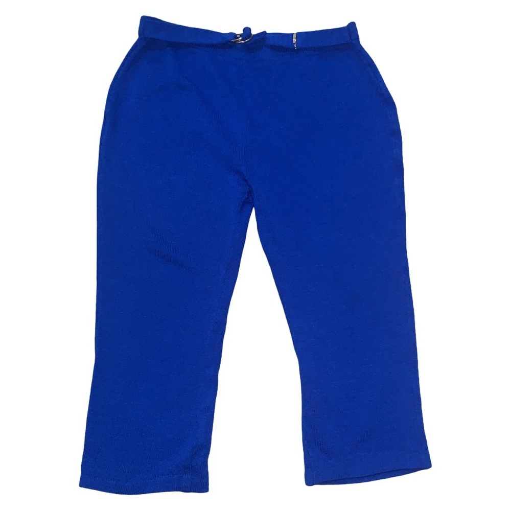 St John collection Santana knit Womens High Rise Tie Waist Wide Leg Cropped Blue